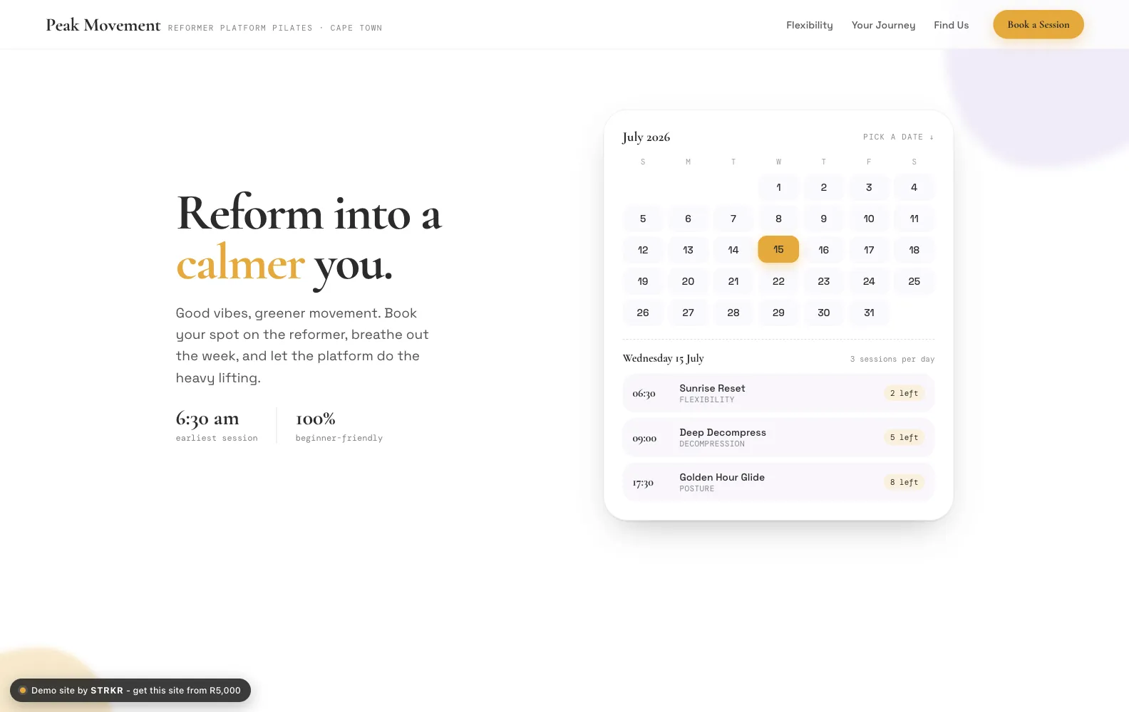 Peak Movement Pilates - Lead-Generation website demo by STRKR
